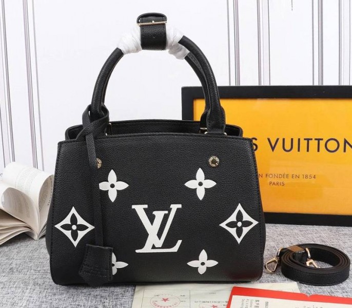 Replica Louis Vuitton Monogram Empreinte Leather Montaigne BB Handbag Black