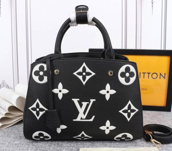 Replica Louis Vuitton Monogram Empreinte Leather Montaigne MM Handbag Black