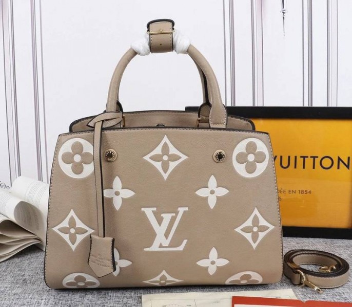 Fake Louis Vuitton Monogram Empreinte Leather Montaigne MM Handbag Turtledove