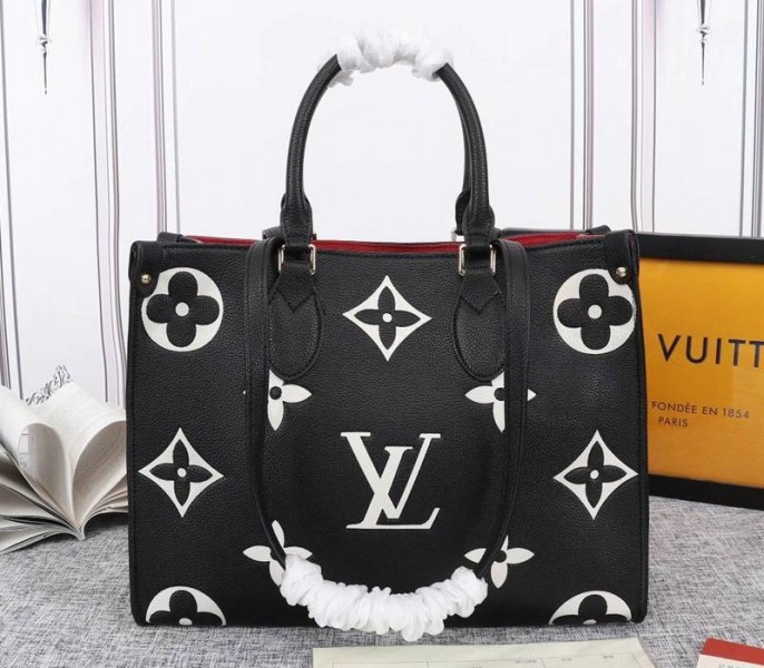Replica Louis Vuitton Monogram Empreinte Leather OnTheGo MM Tote Black