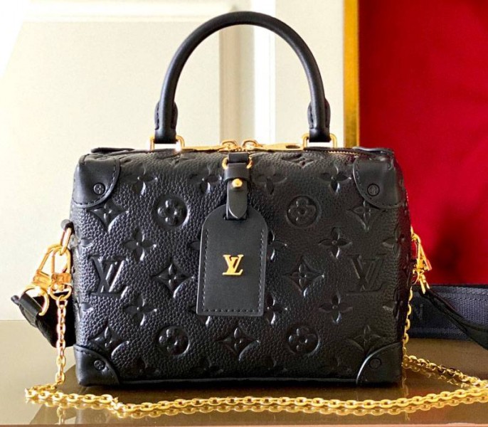 Knockoff Louis Vuitton Monogram Empreinte Petite Malle Souple Handbag In Black